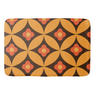 Tapis De Bain Fleurs rétro sur les cercles oranges du milieu du