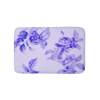 Tapis De Bain Fleurs romantiques vintages Roses Lavande Bleu
