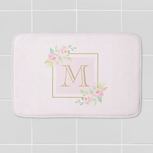 Tapis De Bain Fleurs rose pâle personnalisées avec initiale