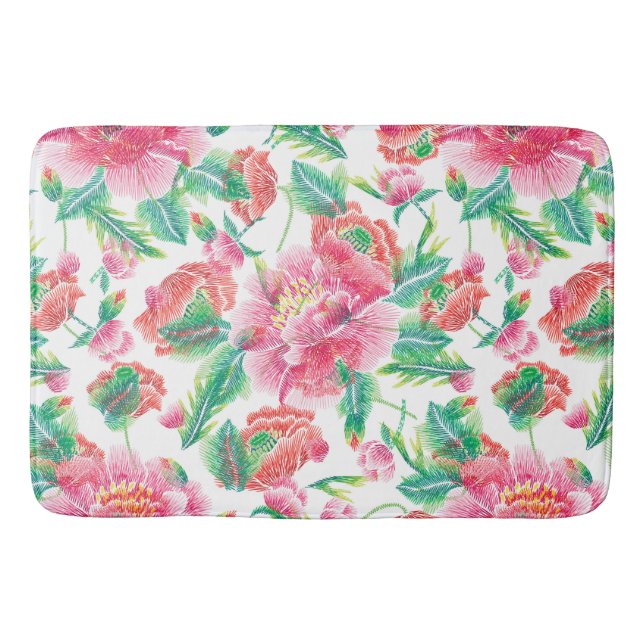 Tapis De Bain Fleurs roses brillantes Fille Motif (Devant)