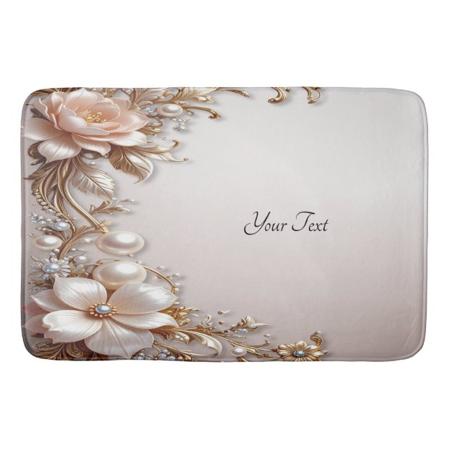Tapis de bain Fleurs roses et blanches douces (Devant)