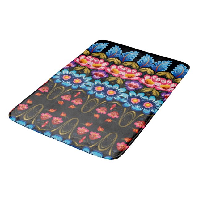 Tapis De Bain Fleurs roses et bleues (Angle)