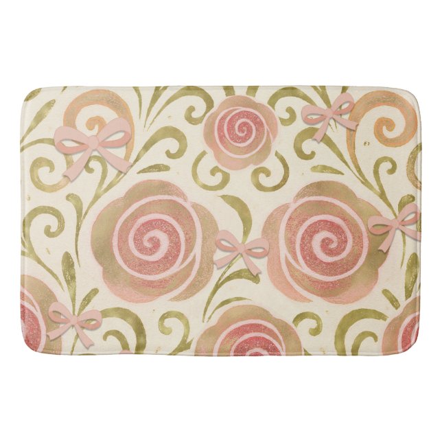 Tapis De Bain Fleurs roses et or avec des roses de princesse à r (Devant)