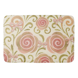 Tapis De Bain Fleurs roses et or avec rubans Roses Princesse