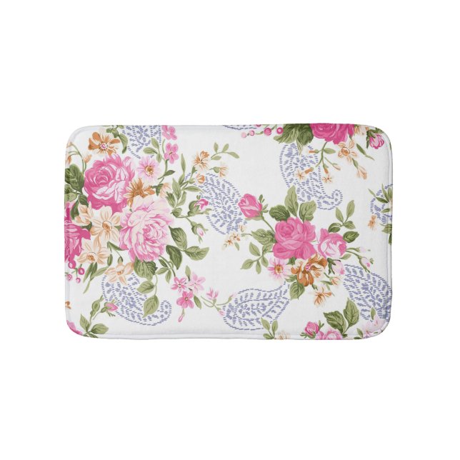 Tapis De Bain Fleurs roses Feuilles tricotés (Devant)