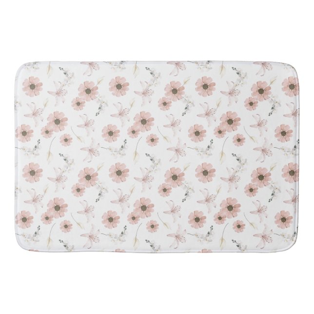 Tapis De Bain Fleurs roses pastel aquarelle Art (Devant)