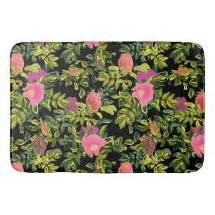 Tapis De Bain Fleurs roses roses d'aquarelle Rart floral botaniq