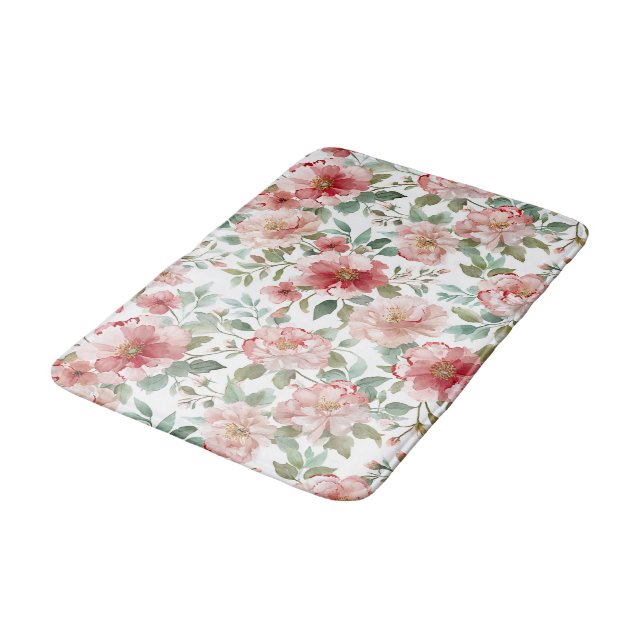 Tapis De Bain Fleurs roses rouges  (Angle)