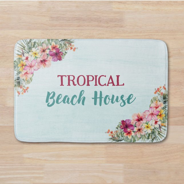 Tapis De Bain Fleurs roses tropicales Florales Maison de plage b (In situ)