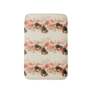 Tapis De Bain Fleurs roses vintage de printemps avec papillons