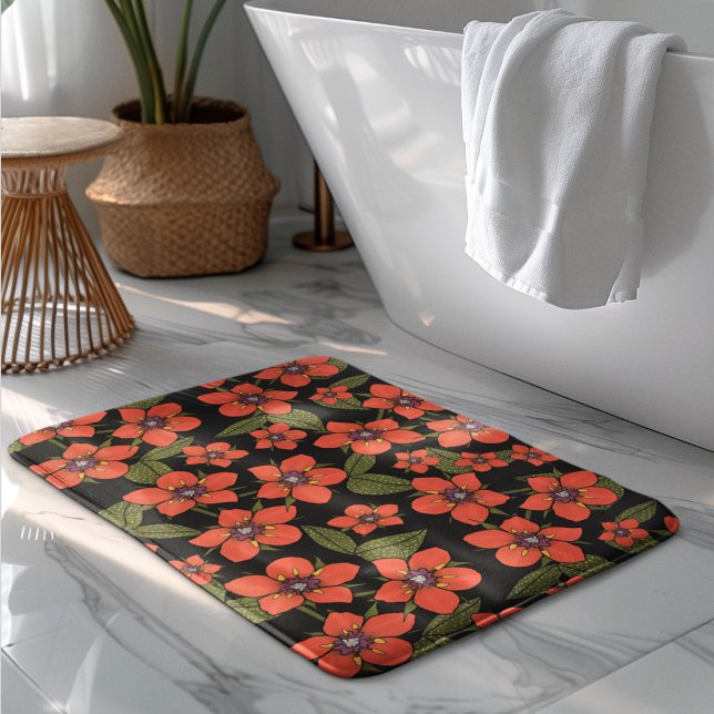 Tapis De Bain Fleurs rouges aquarelle (Créateur téléchargé)