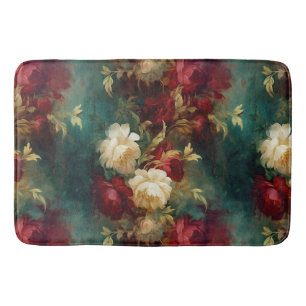 Tapis De Bain Fleurs rouges blanches vertes