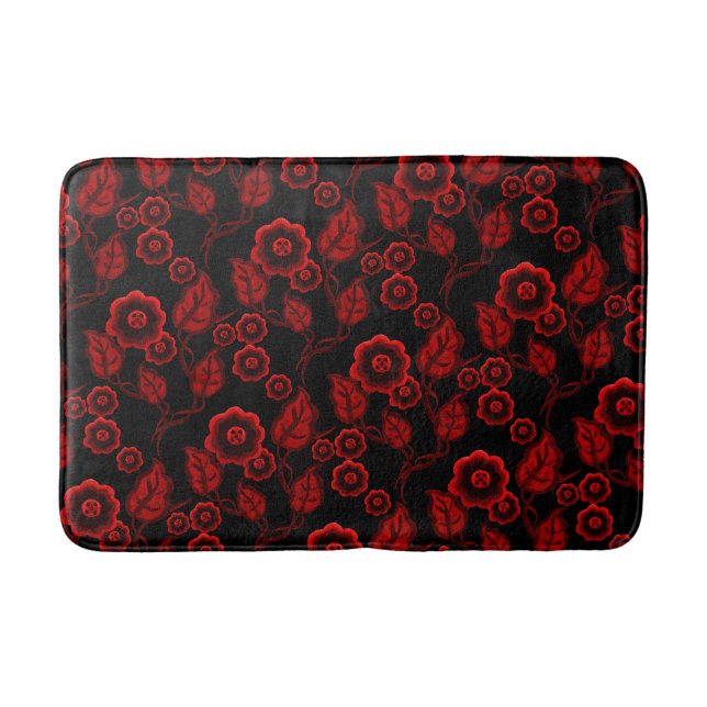 Tapis De Bain Fleurs rouges, feuille rouge, art populaire (Devant)