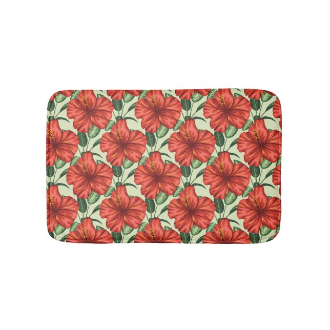 Tapis De Bain Fleurs rouges motifs à fleurs tropicales (Devant)