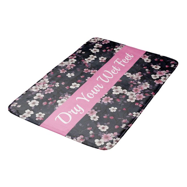 Tapis De Bain Fleurs Sakura Roses Noires, Design Motif, (Angle)