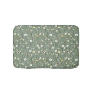 Tapis De Bain Fleurs sauvages blanches jaunes vert sauge Bohème 