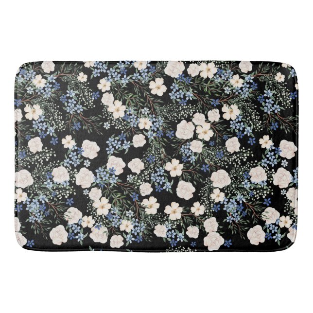 Tapis De Bain Fleurs sauvages d'aquarelle florale bleu rose Feui (Devant)