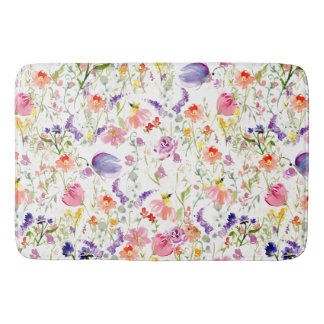 Tapis De Bain Fleurs sauvages fantaisistes | Aquarelle