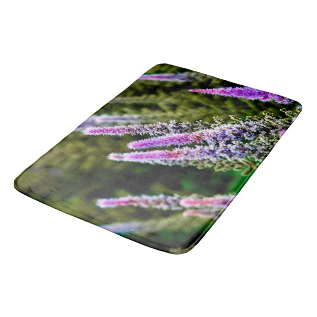 Tapis De Bain Fleurs sauvages pourpres et verts (Angle)