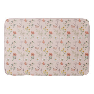 Tapis De Bain Fleurs sauvages rose pêche rose tendre