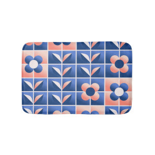 Tapis De Bain Fleurs stylisées rétro : motif en mosaïque.