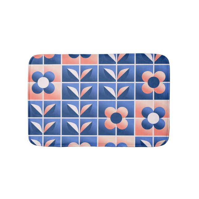 Tapis De Bain Fleurs stylisées rétro : motif en mosaïque. (Devant)