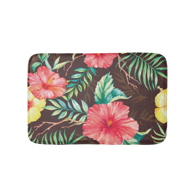 Tapis De Bain Fleurs tropicales colorées Arrière - plan foncé (Devant)