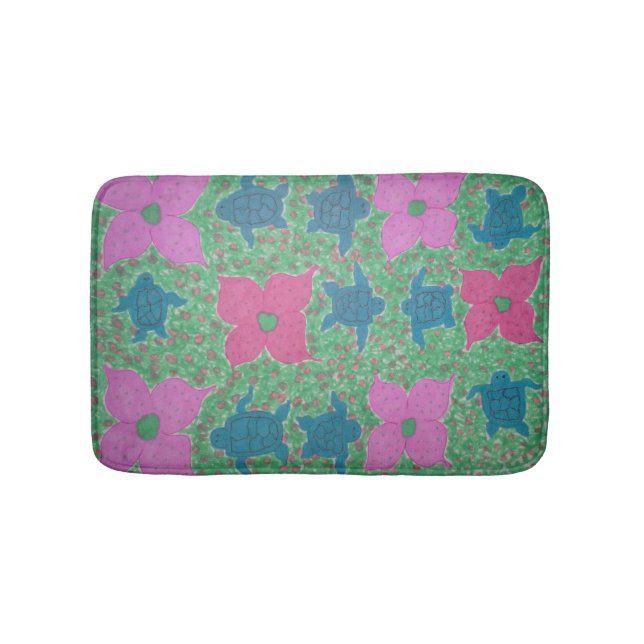 Tapis De Bain Fleurs tropicales et tortues Mat de bain (Devant)