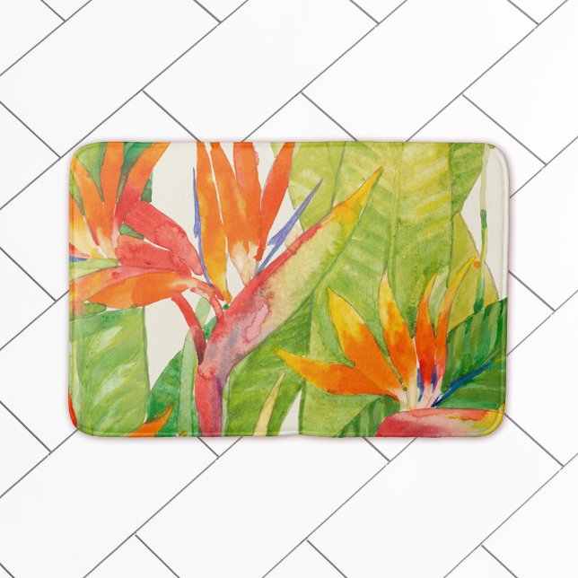 Tapis De Bain Fleurs tropicales | Oiseau du paradis (Bathroom mat on tile)