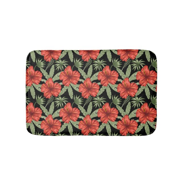 Tapis De Bain Fleurs tropicales rouges motif sans couture feuill (Devant)