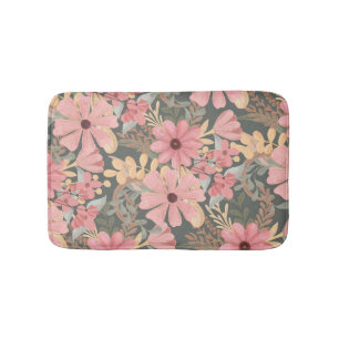 Tapis De Bain Fleurs vertes rose Sage Laisser Motif Aquarelle