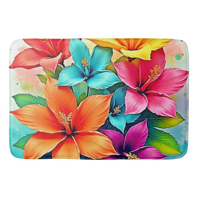 Tapis De Bain Fleurs Vibrantes : Conception Magique Florale Trop (Devant)