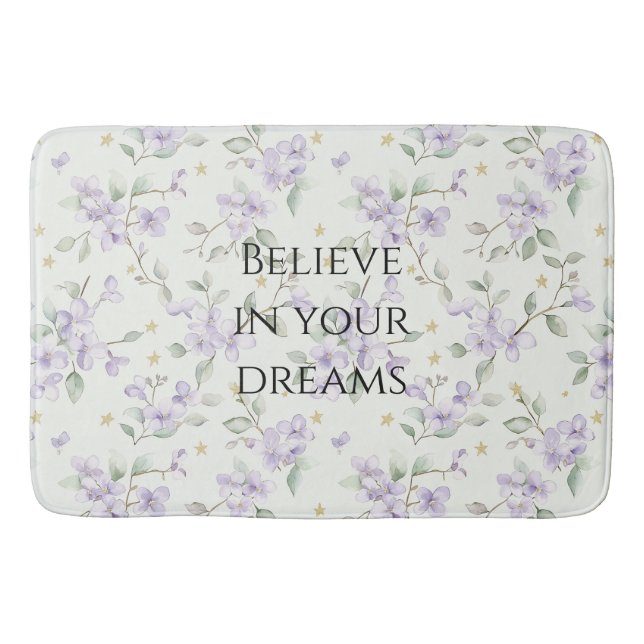Tapis De Bain Fleurs Violettes Étoiles Dorées Lunes (Devant)
