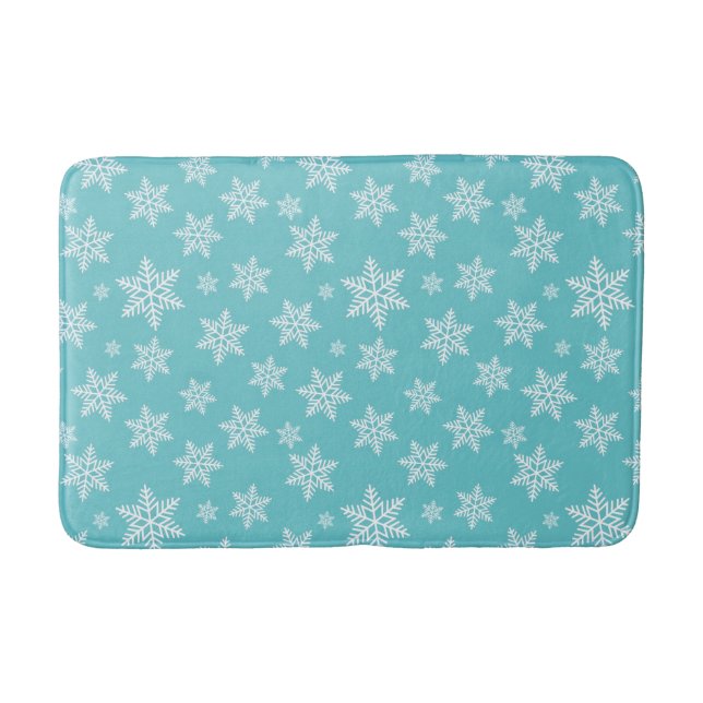 Tapis De Bain Flocons blancs sur motif bleu d'hiver (Devant)