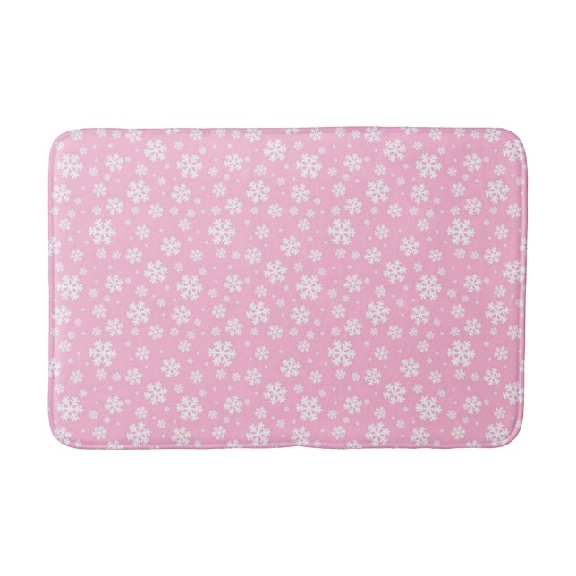 Tapis De Bain Flocons blancs sur motif d'hiver rose pâle (Devant)