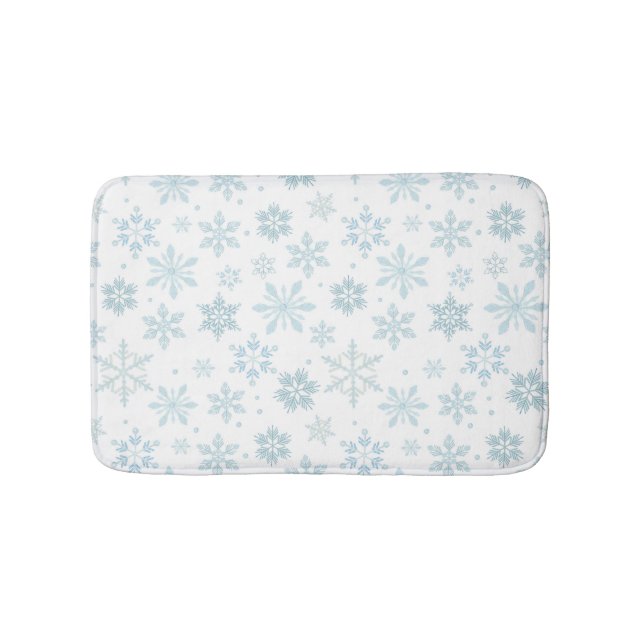 Tapis De Bain Flocons de neige bleus d'hiver (Devant)