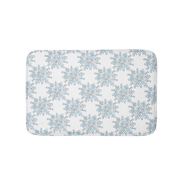 Tapis De Bain Flocons de neige de Noël bleu, motif de blizzard h (Devant)
