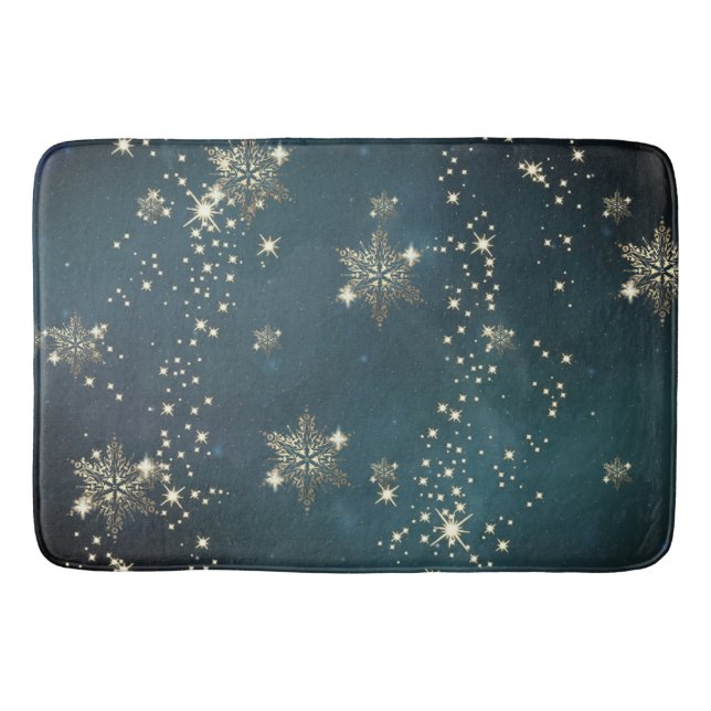 Tapis De Bain Flocons de neige dorés chic vert (Devant)
