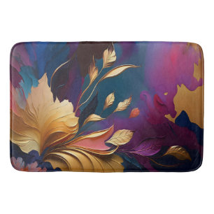 Tapis De Bain Floraison dorée – Composition florale abstraite