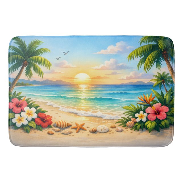 Tapis de bain floral à palmiers océaniques (Devant)