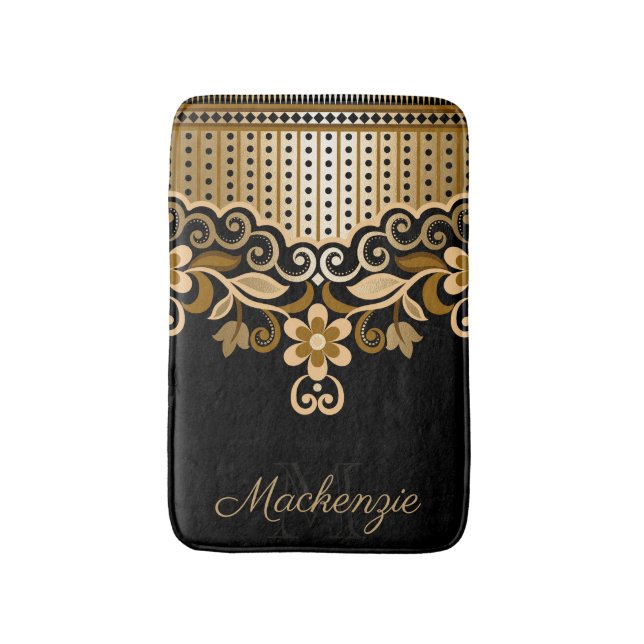 Tapis De Bain Floral Abstrait noir et or (Devant (Vertical))