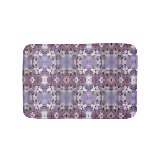 Tapis De Bain Floral Blanc Accentué En Rouge (Devant)