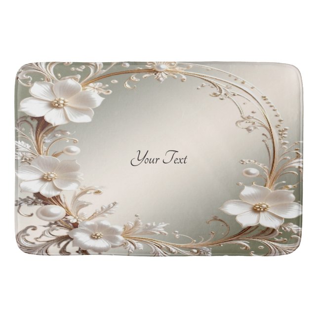 Tapis de bain floral blanc orné (Devant)