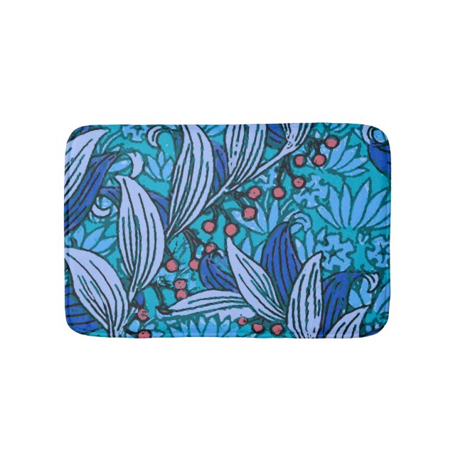 Tapis De Bain Floral bleu ancien Boho moderne (Devant)