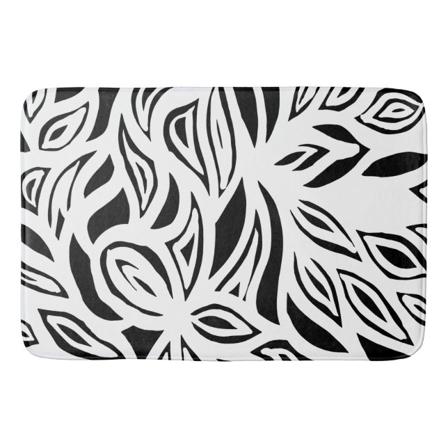 Tapis De Bain Floral brossé noir et blanc (Devant)