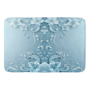 Tapis de bain floral décoratif bleu