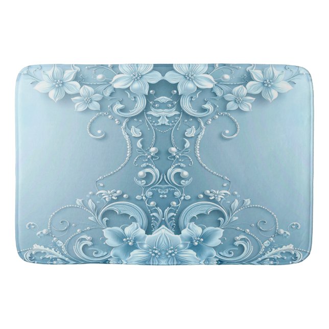 Tapis de bain floral décoratif bleu (Devant)