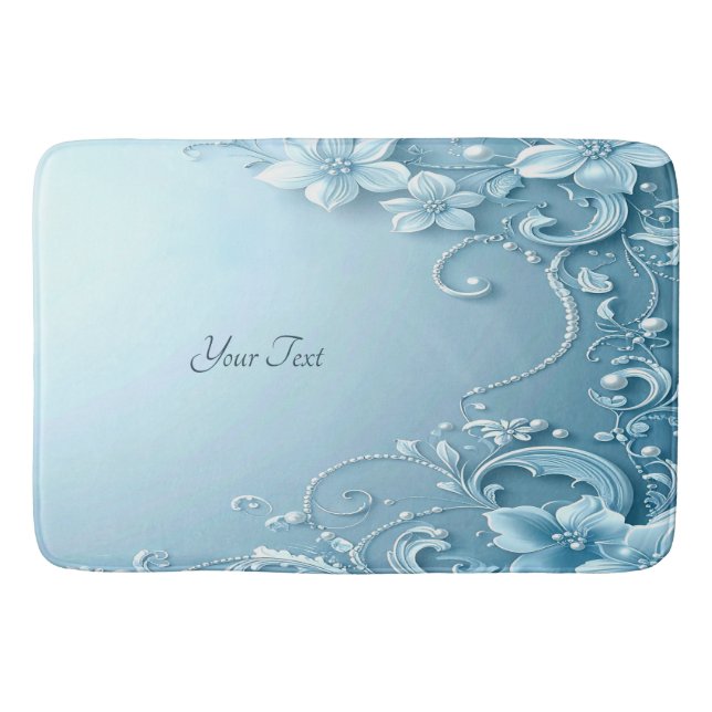 Tapis de bain floral décoratif bleu (Devant)