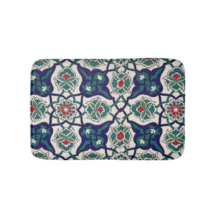 Tapis De Bain Floral en céramique bleue turque