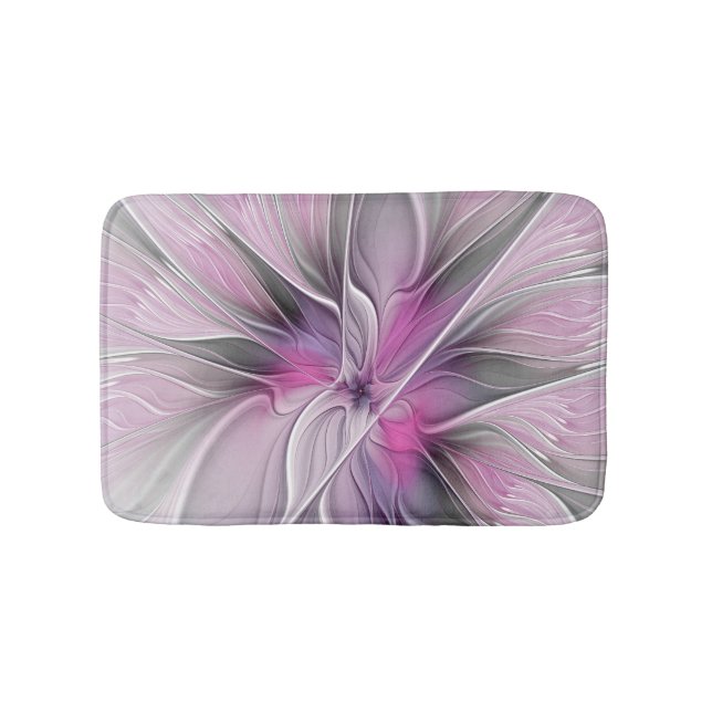 Tapis De Bain Floral Fractal moderne Fleur Abstraite rose gris (Devant)